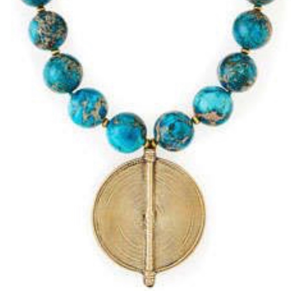 Green Jasper necklace with large brass pendant